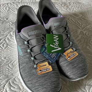 Skechers Gray and Purple Vegan Slip-On Shoes